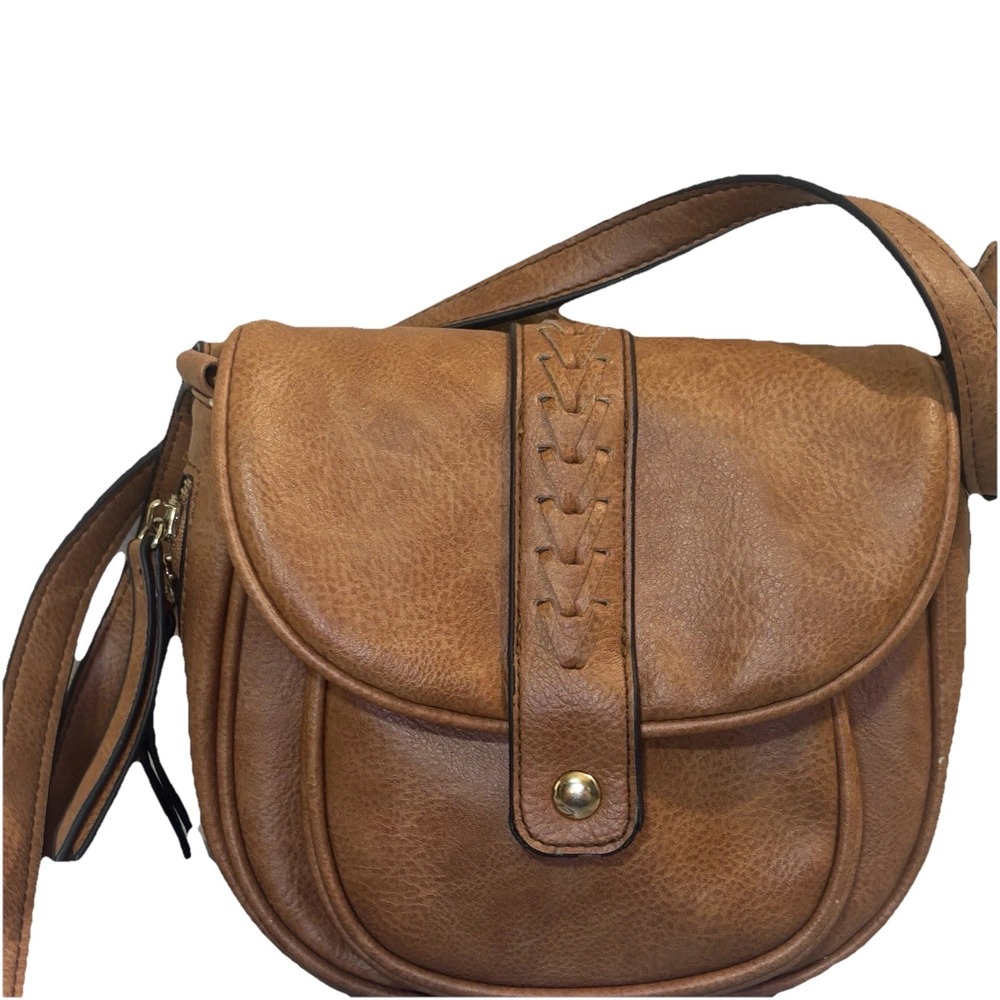 Violet Ray Braided Saddle Cognac Leather Brown Crossbody Bag handbag‎ purse Read